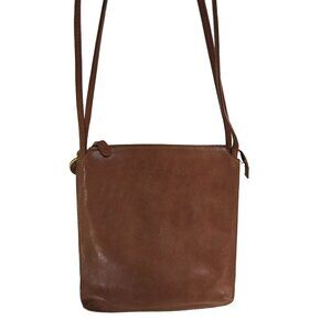 Monsac Vintage Brown Leather Double Handle Logo Bag Charm Tote Shoulder Bag